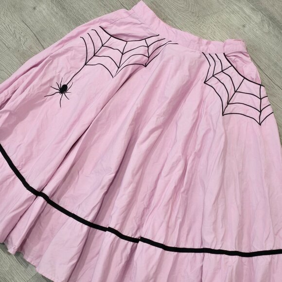 Hell Bunny Pink Spider Web Print Skirt size S Gothic Halloween Rockabilly - Picture 13 of 16